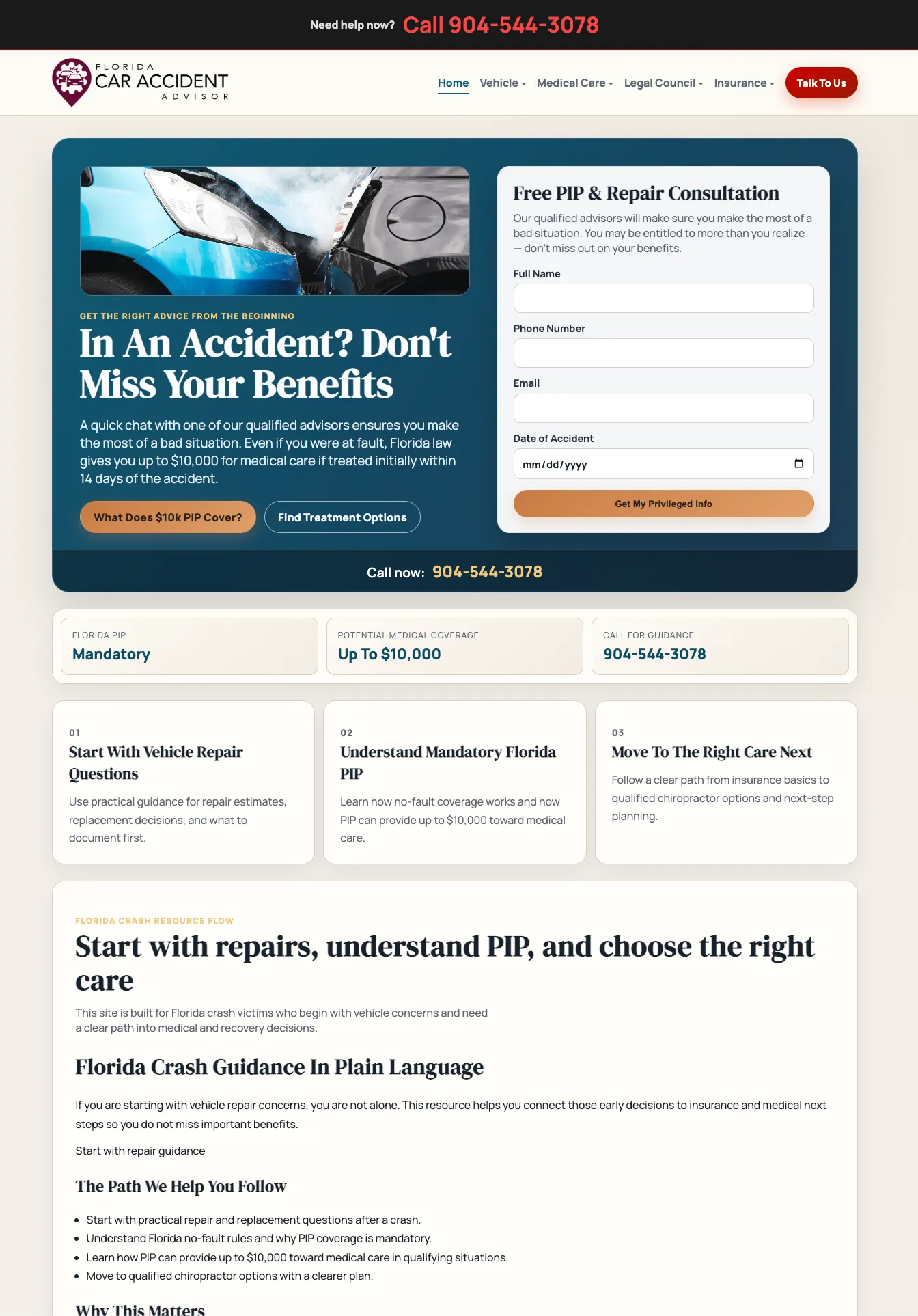 Florida Car Accident Advisor website screenshot